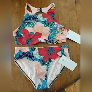 NWT Athleta 2 Piece High Neck Neck Bikini Top B -DD  & Bikini Bottom Sz M